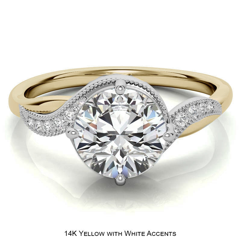 Bypass Milgrain Round Brilliant Moissanite Engagement Ring