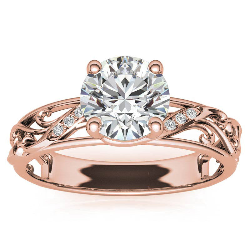 Filigree Scroll Round Brilliant Moissanite Engagement Ring