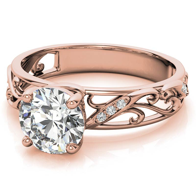 Filigree Scroll Round Brilliant Moissanite Engagement Ring