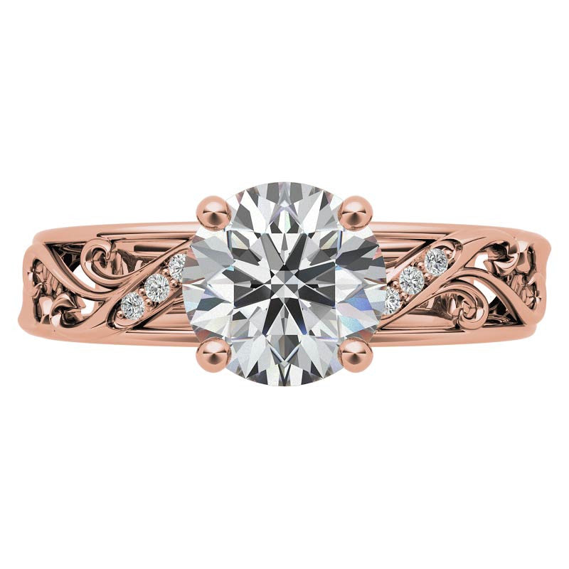 Filigree Scroll Round Brilliant Moissanite Engagement Ring
