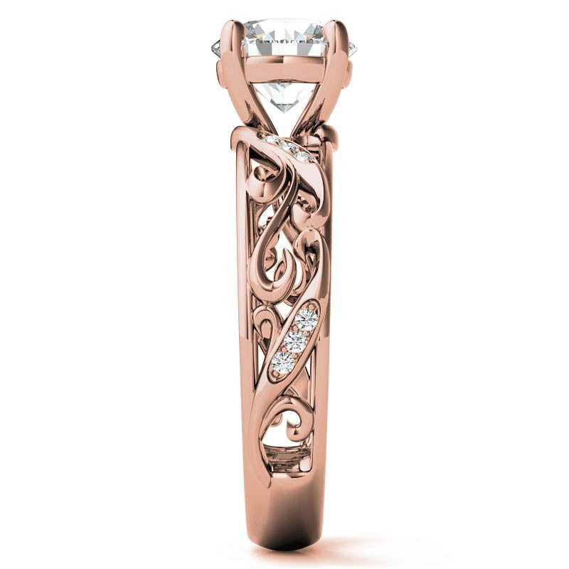 Filigree Scroll Round Brilliant Moissanite Engagement Ring