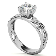 Filigree Scroll Round Brilliant Moissanite Engagement Ring