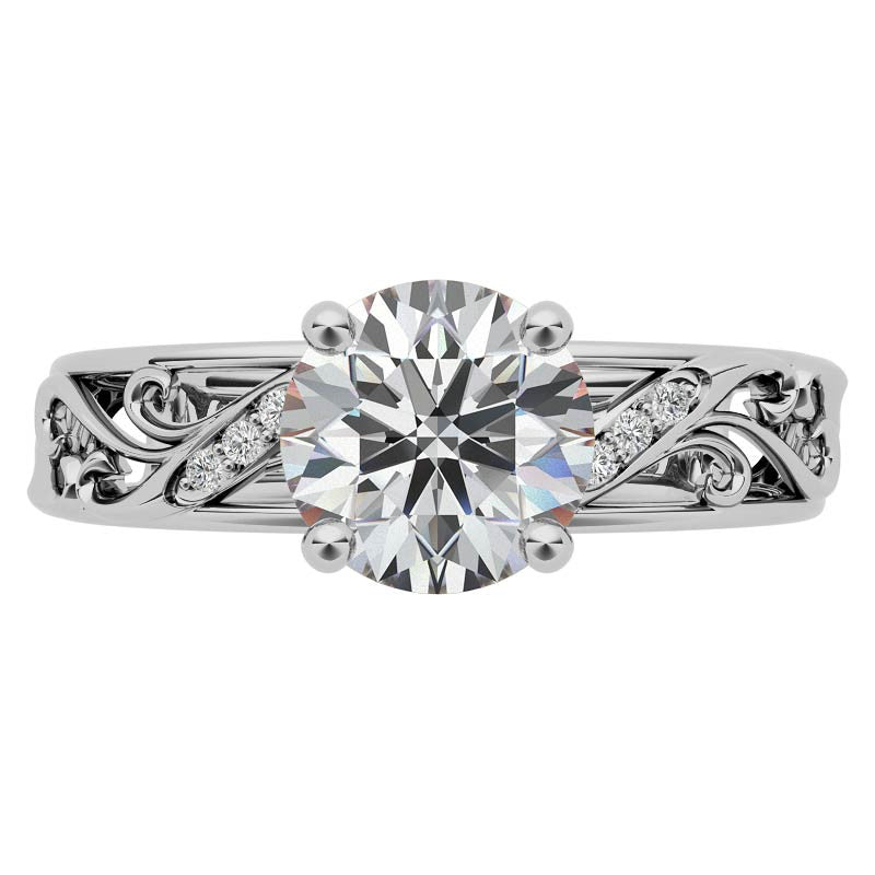 Filigree Scroll Round Brilliant Moissanite Engagement Ring