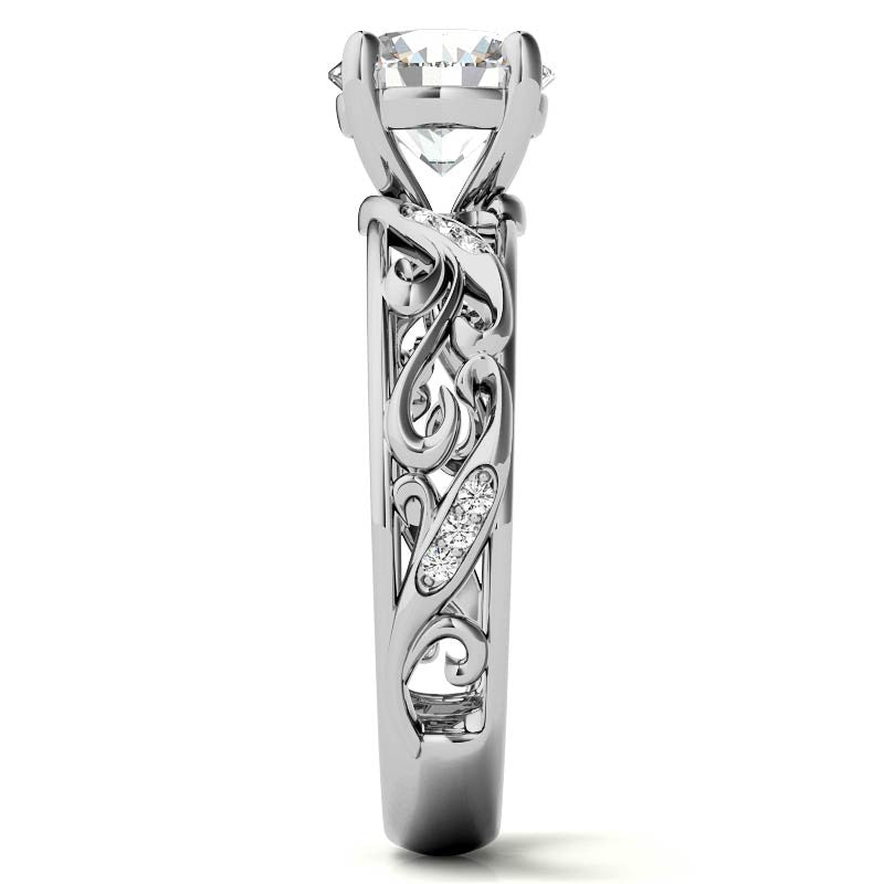 Filigree Scroll Round Brilliant Moissanite Engagement Ring