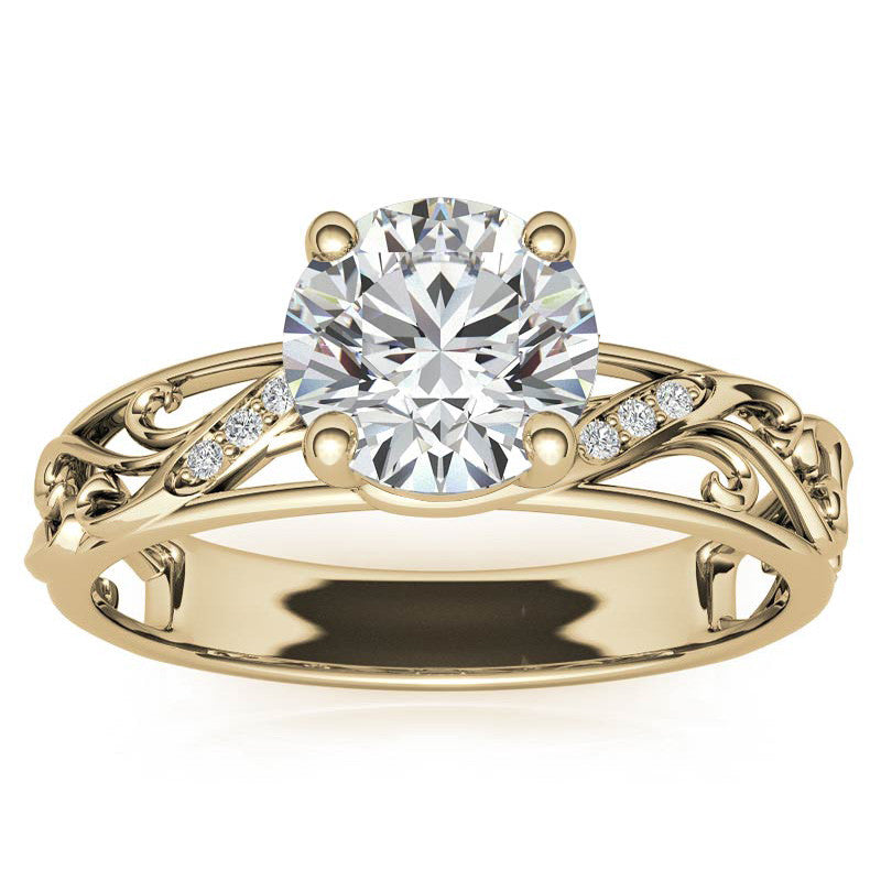 Filigree Scroll Round Brilliant Moissanite Engagement Ring