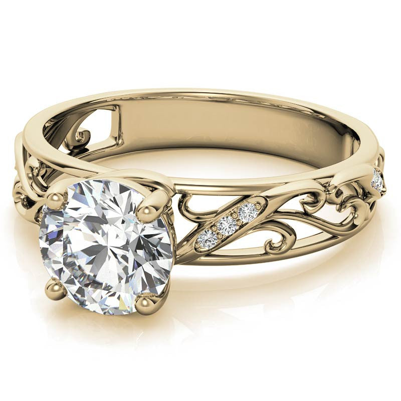 Filigree Scroll Round Brilliant Moissanite Engagement Ring