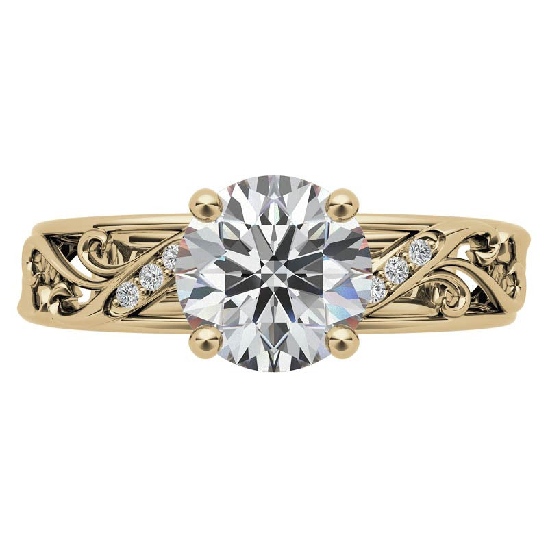 Filigree Scroll Round Brilliant Moissanite Engagement Ring