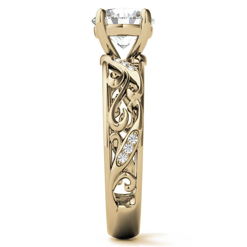 Filigree Scroll Round Brilliant Moissanite Engagement Ring