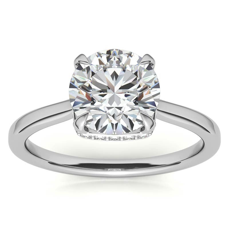 Round 4-Prong Hidden Halo H&A Moissanite Engagement Ring