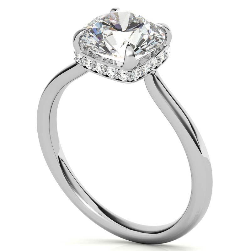 Round 4-Prong Hidden Halo H&A Moissanite Engagement Ring