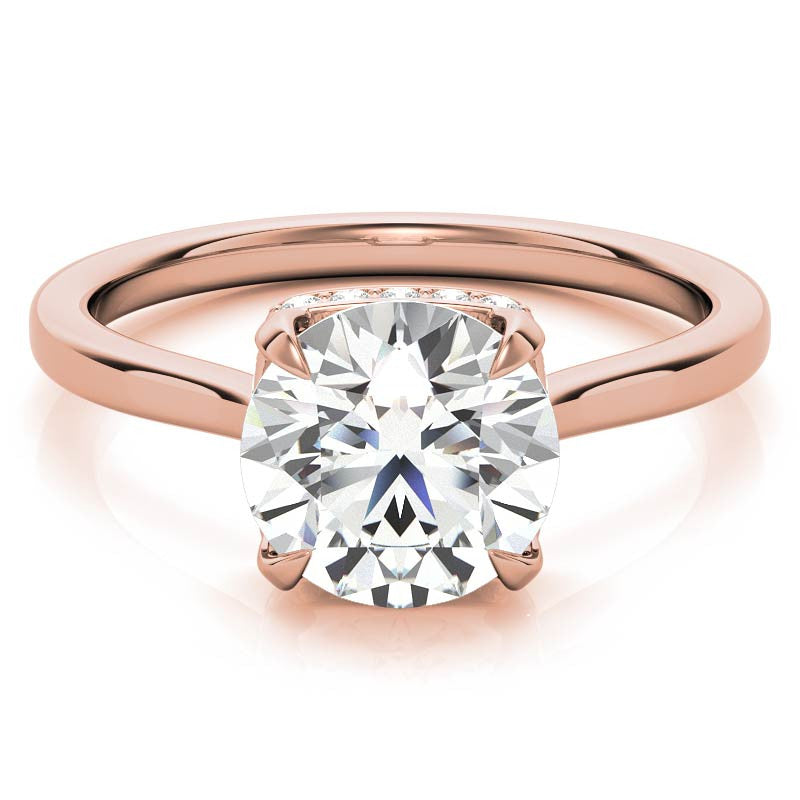 Round 4-Prong Hidden Halo H&A Moissanite Engagement Ring