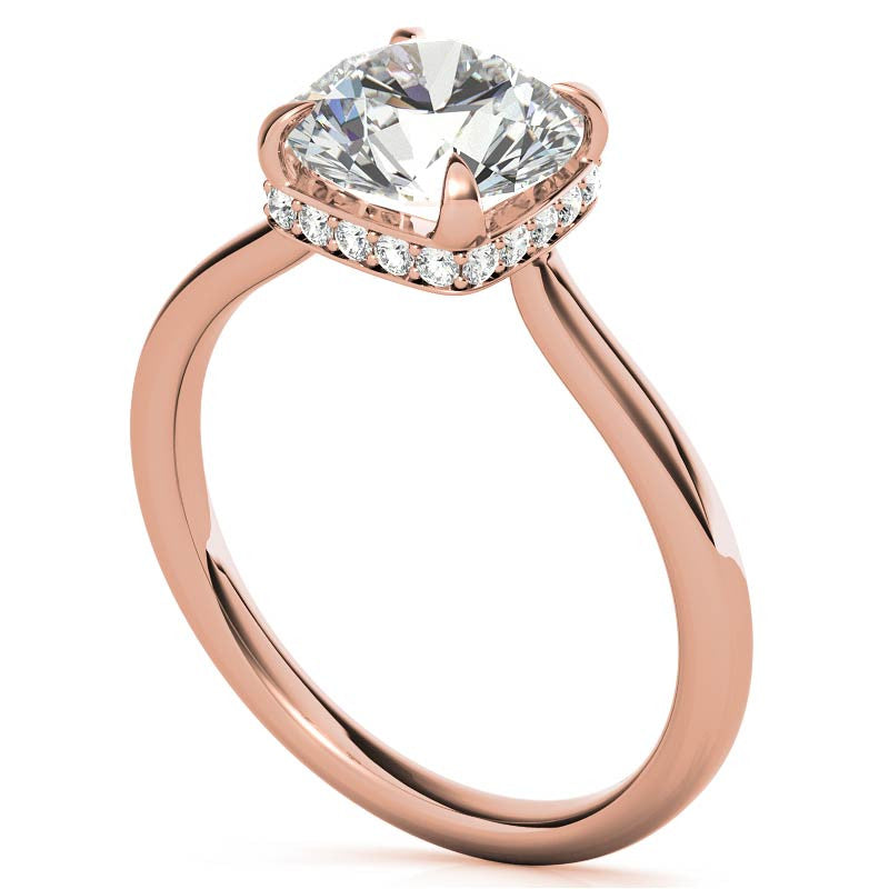 Round 4-Prong Hidden Halo H&A Moissanite Engagement Ring
