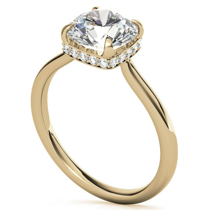 Round 4-Prong Hidden Halo H&A Moissanite Engagement Ring