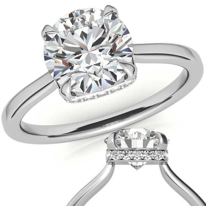 Round 4-Prong Hidden Halo H&A Moissanite Engagement Ring