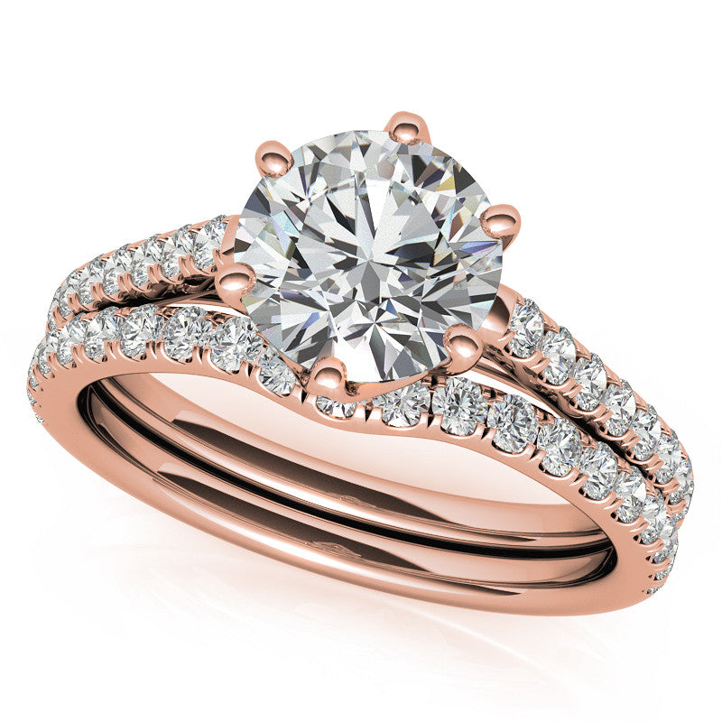 Round Trellis Style Moissanite Engagement Ring with Claw Prongs