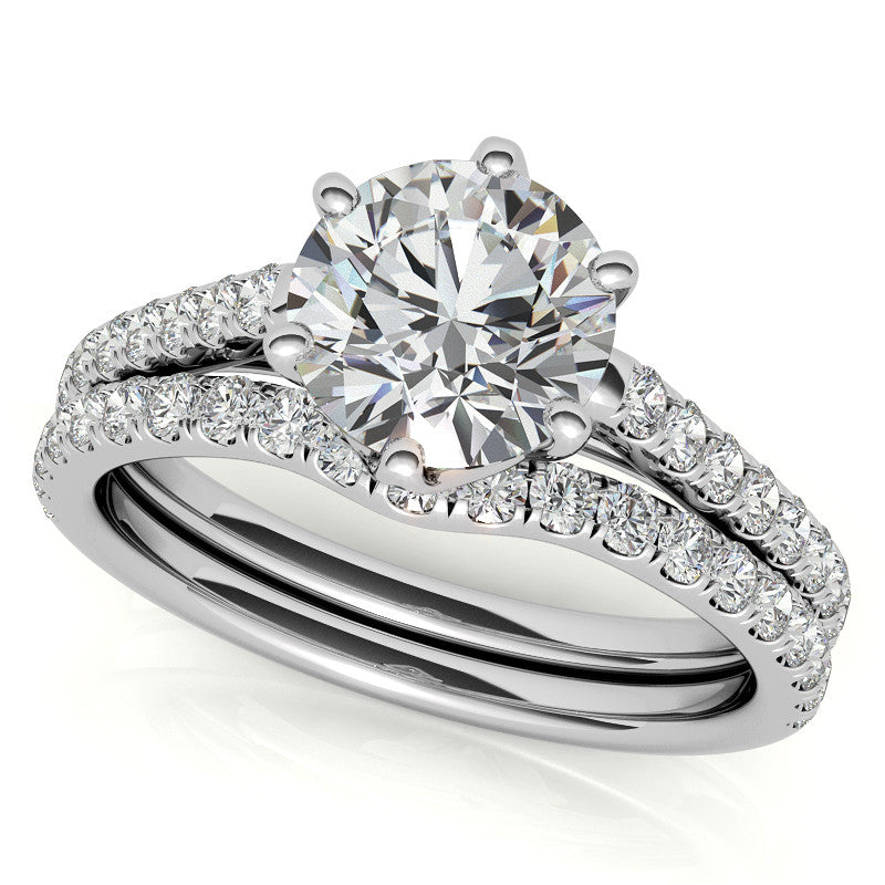 Round Trellis Style Moissanite Engagement Ring with Claw Prongs