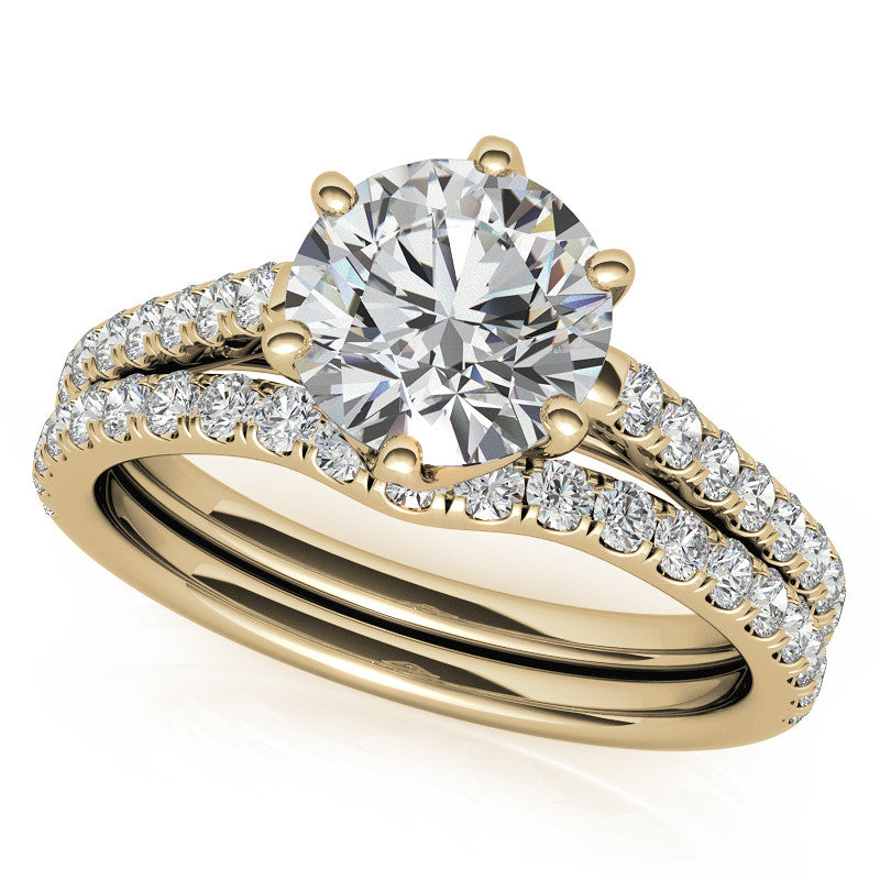 Round Trellis Style Moissanite Engagement Ring with Claw Prongs
