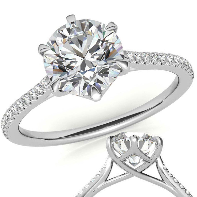 Petite Trellis 6-Prong Round Brilliant Moissanite Engagement Ring