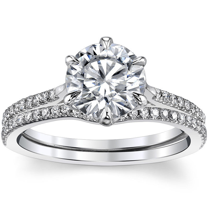 Petite Trellis 6-Prong Round Brilliant Moissanite Engagement Ring