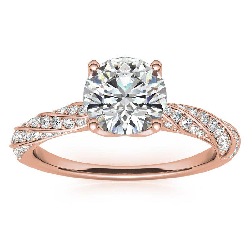 Helix Twisted Tulip Prongs Round Brilliant Moissanite Ring