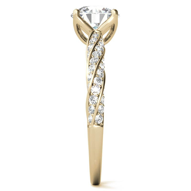 Helix Twisted Tulip Prongs Round Brilliant Moissanite Ring