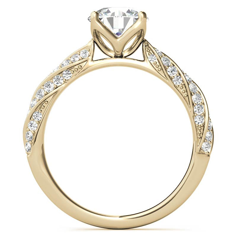 Helix Twisted Tulip Prongs Round Brilliant Moissanite Ring