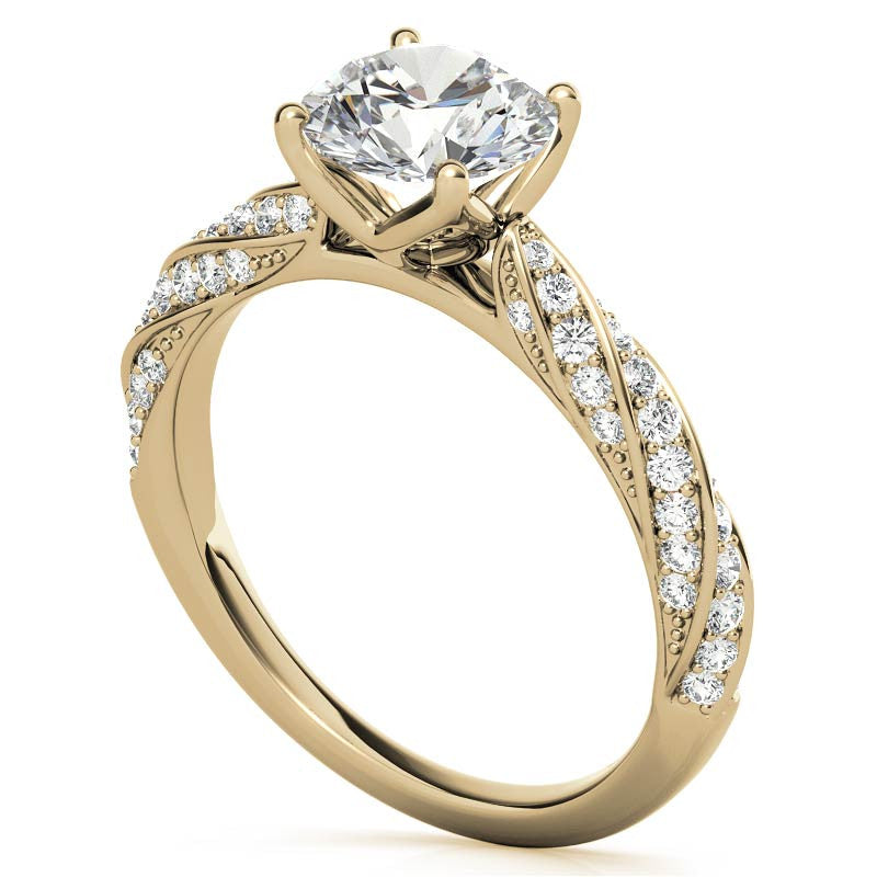 Helix Twisted Tulip Prongs Round Brilliant Moissanite Ring