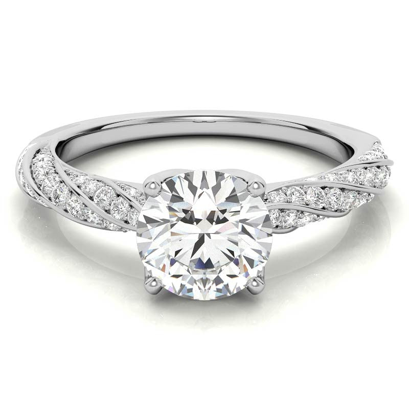 Helix Twisted Tulip Prongs Round Brilliant Moissanite Ring