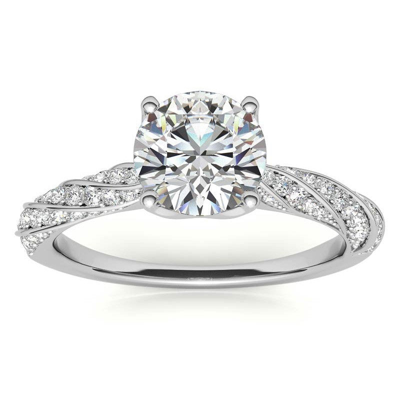 Helix Twisted Tulip Prongs Round Brilliant Moissanite Ring