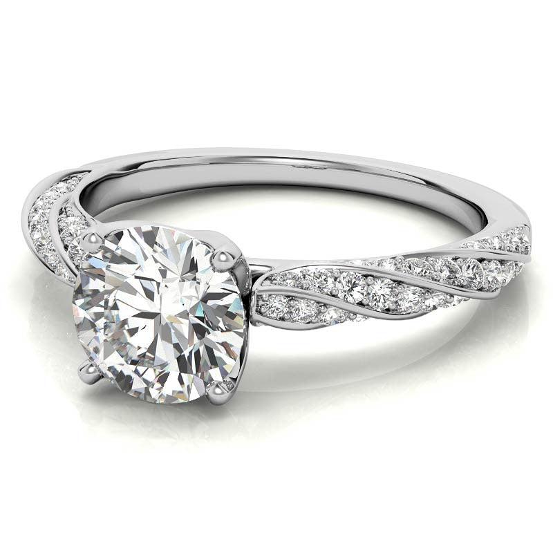 Helix Twisted Tulip Prongs Round Brilliant Moissanite Ring