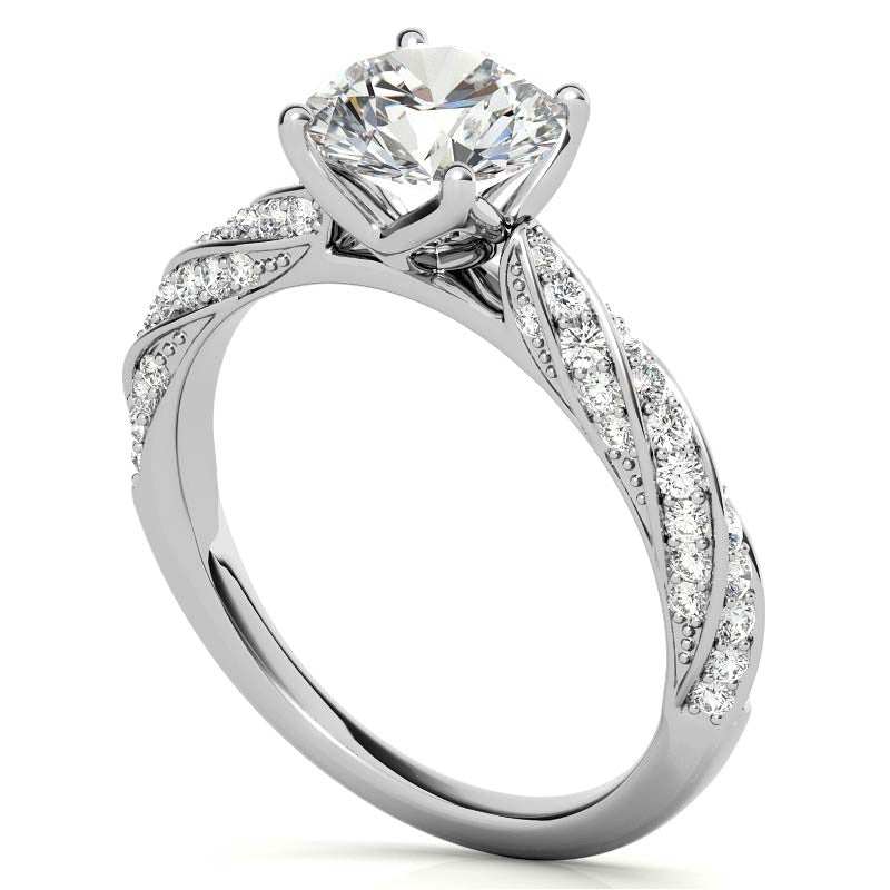 Helix Twisted Tulip Prongs Round Brilliant Moissanite Ring