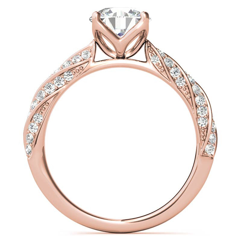 Helix Twisted Tulip Prongs Round Brilliant Moissanite Ring