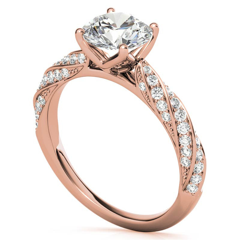 Helix Twisted Tulip Prongs Round Brilliant Moissanite Ring