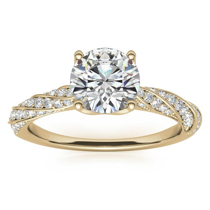 Helix Twisted Tulip Prongs Round Brilliant Moissanite Ring