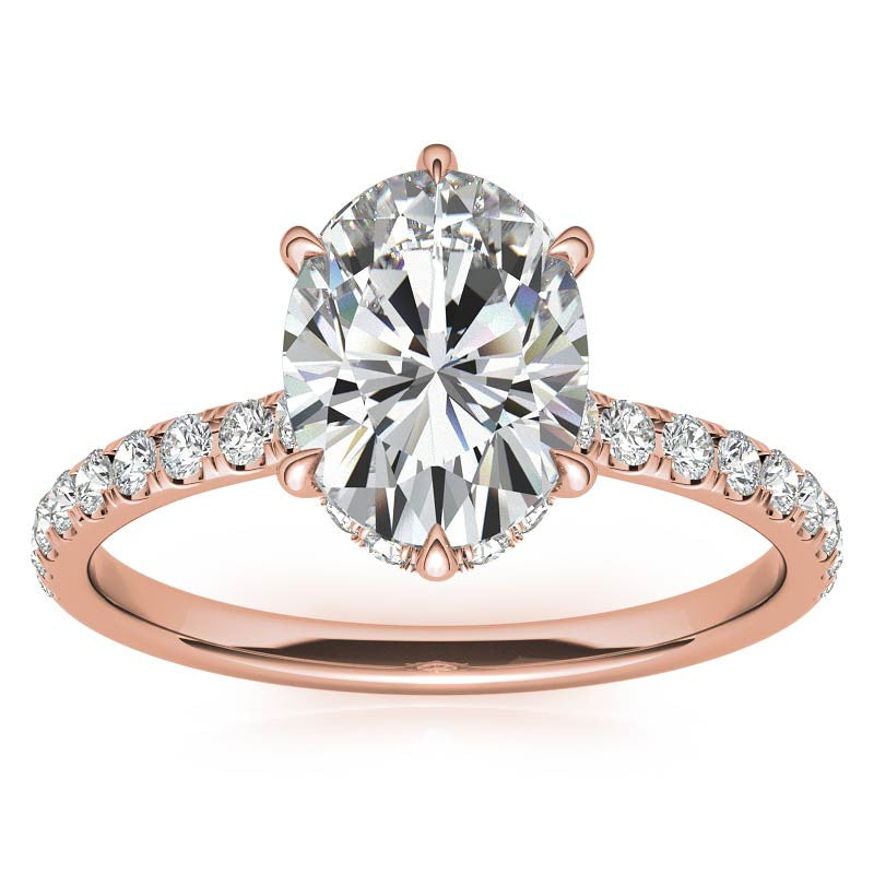 Oval 6-Prong Hidden Halo Moissanite Engagement Ring