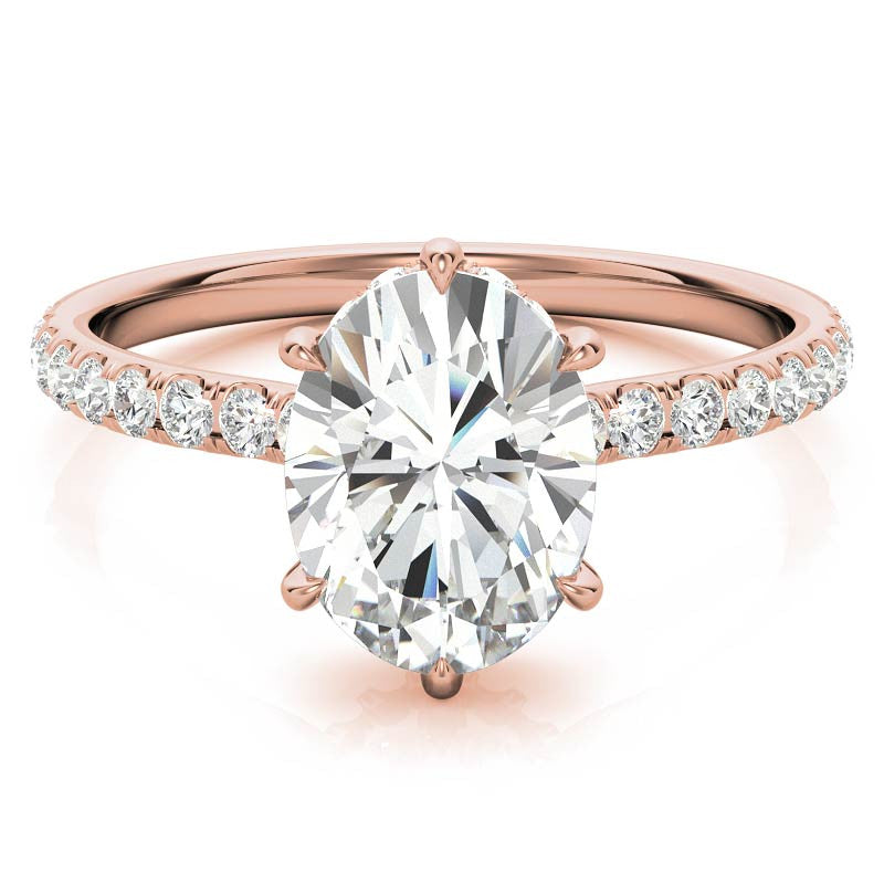 Oval 6-Prong Hidden Halo Moissanite Engagement Ring