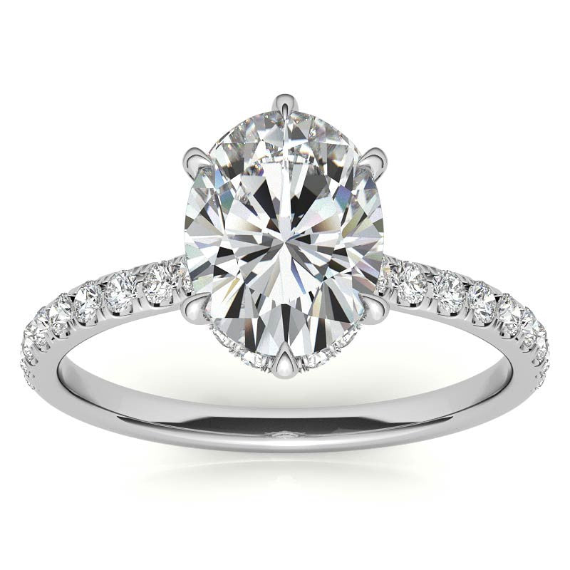 Oval 6-Prong Hidden Halo Moissanite Engagement Ring