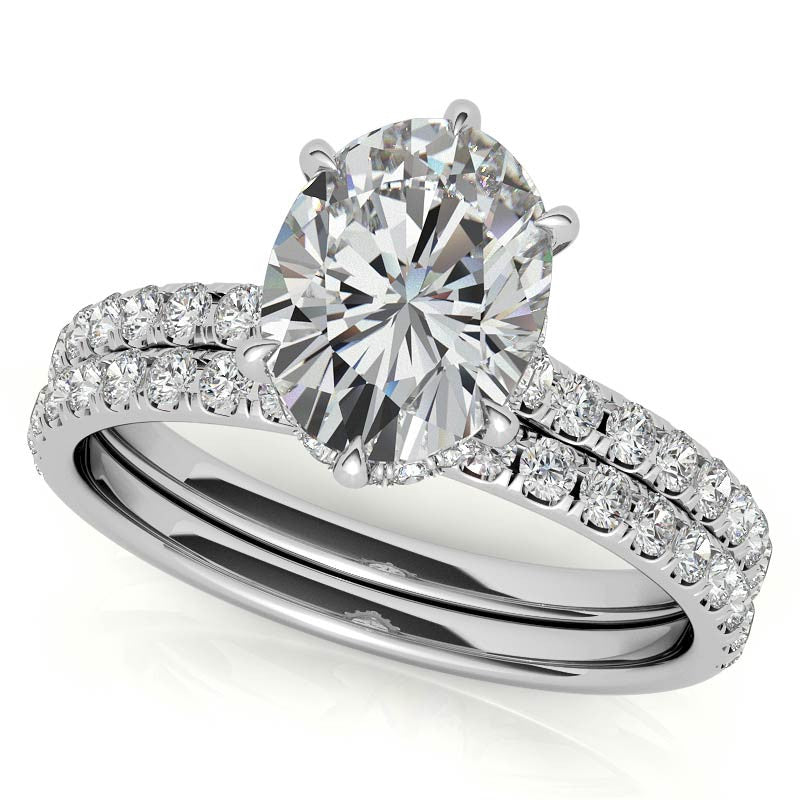 Oval 6-Prong Hidden Halo Moissanite Engagement Ring