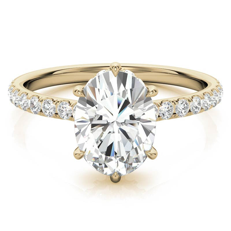 Oval 6-Prong Hidden Halo Moissanite Engagement Ring