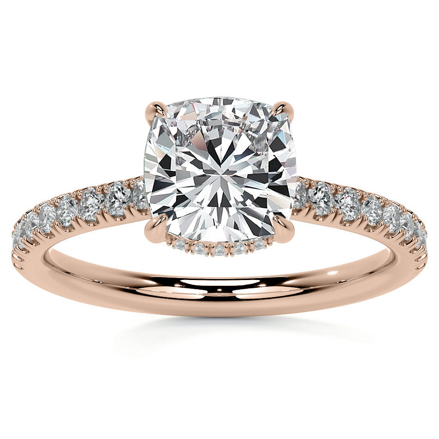 Cushion 4-Prong Hidden Halo Moissanite Engagement Ring