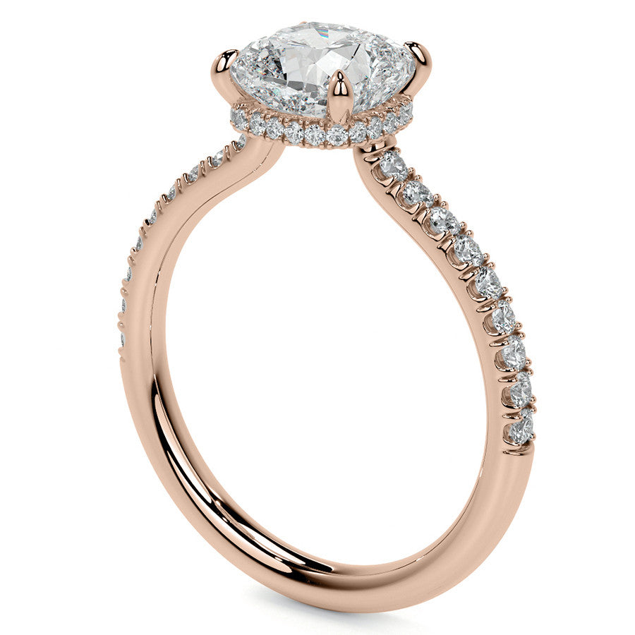 Cushion 4-Prong Hidden Halo Moissanite Engagement Ring