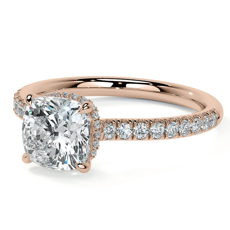 Cushion 4-Prong Hidden Halo Moissanite Engagement Ring