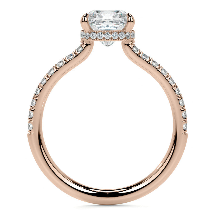 Cushion 4-Prong Hidden Halo Moissanite Engagement Ring