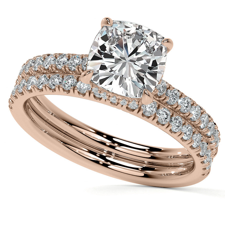 Cushion 4-Prong Hidden Halo Moissanite Engagement Ring