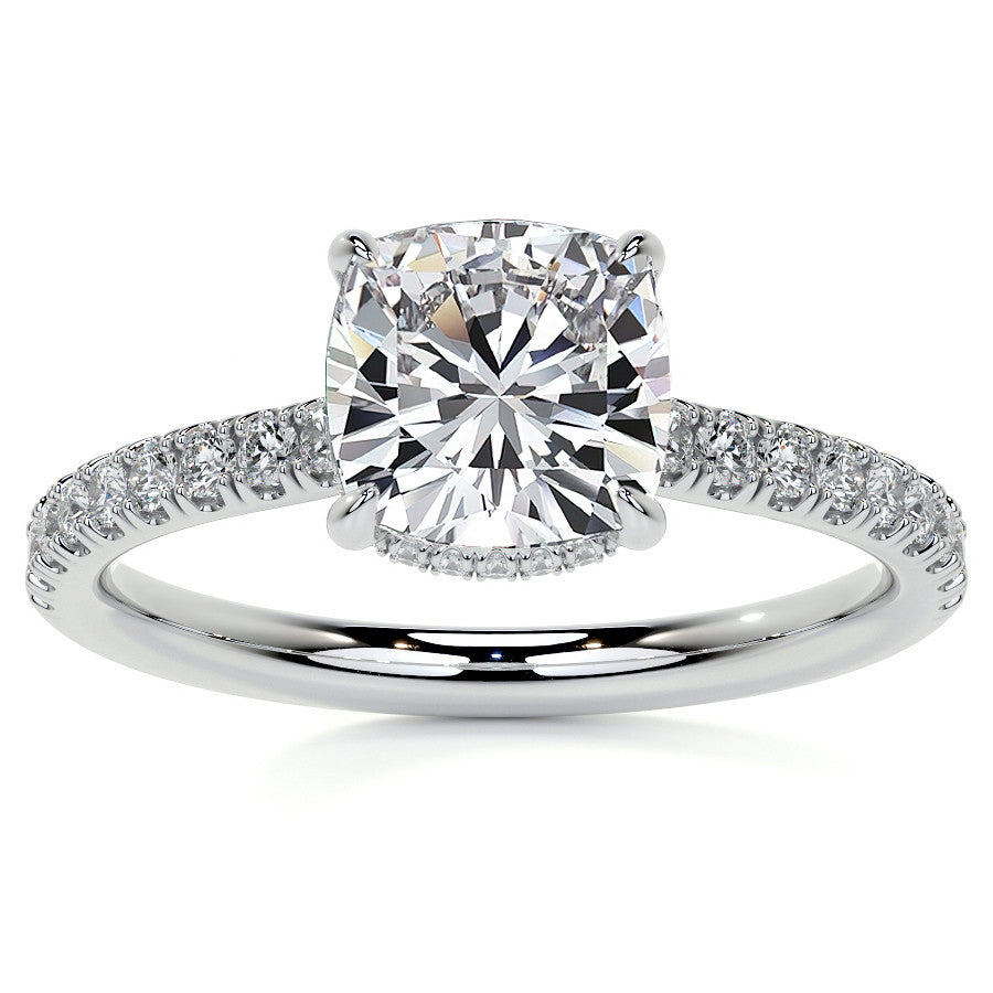 Cushion 4-Prong Hidden Halo Moissanite Engagement Ring