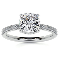 Cushion 4-Prong Hidden Halo Moissanite Engagement Ring