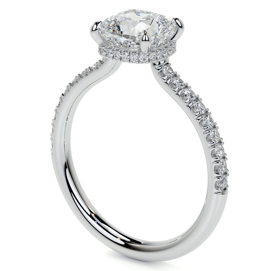 Cushion 4-Prong Hidden Halo Moissanite Engagement Ring