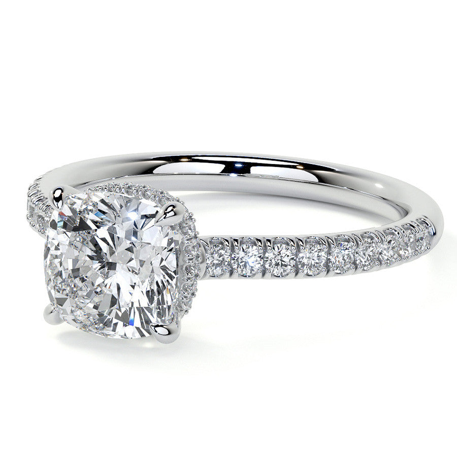 Cushion 4-Prong Hidden Halo Moissanite Engagement Ring