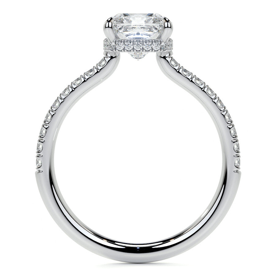 Cushion 4-Prong Hidden Halo Moissanite Engagement Ring