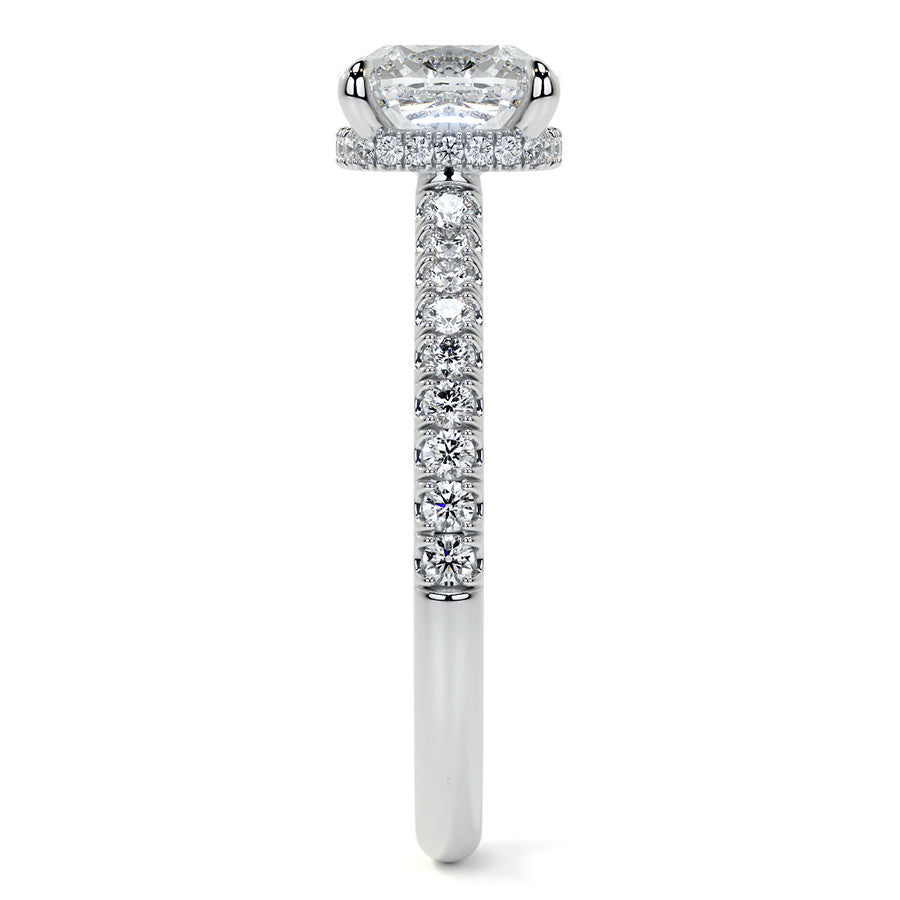 Cushion 4-Prong Hidden Halo Moissanite Engagement Ring